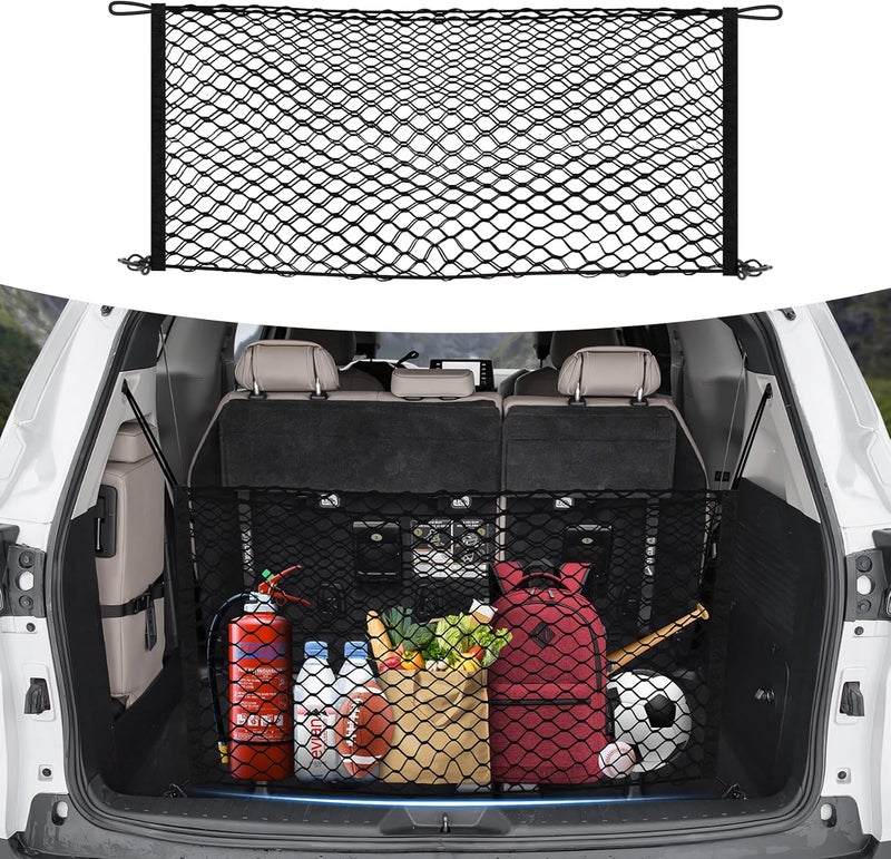 Canvcle Trunk Cargo Net for Toyota Sienna 2021-2025 2026 Accessories Envelope Style Mesh Trunk Net Organizer and Storage Stretchable Adjustable Elastic Nylon Rear Cargo Netting with Hooks - Image 1